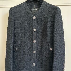 Chanel Runway Black Tweed Blazer Jacket FR38